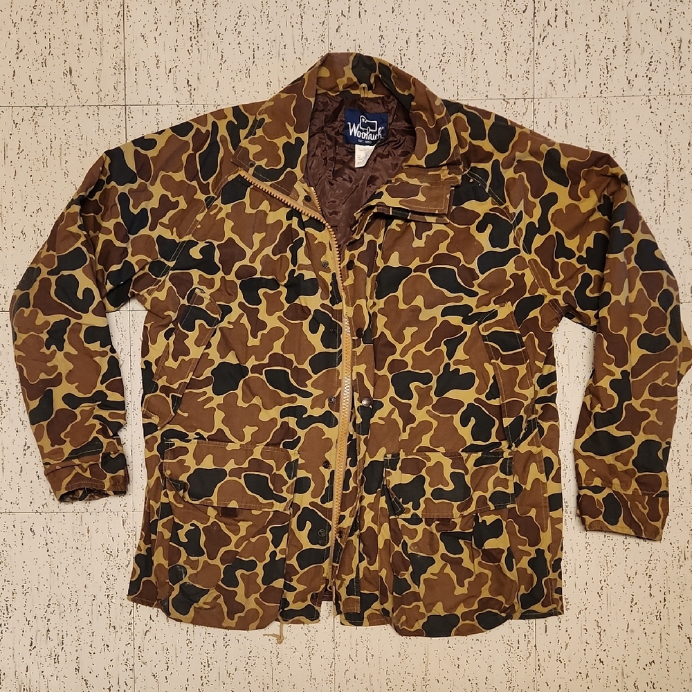 Woolrich Tan Camouflage Full Zip Collar Military Style Jacket Vintage 90s Rare